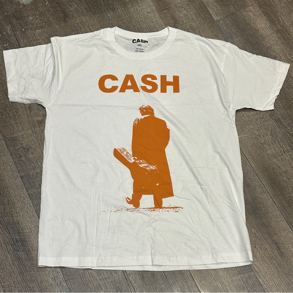 Johnny Cash Orange Graphic T Shirt Mens 2XL White Cotton New